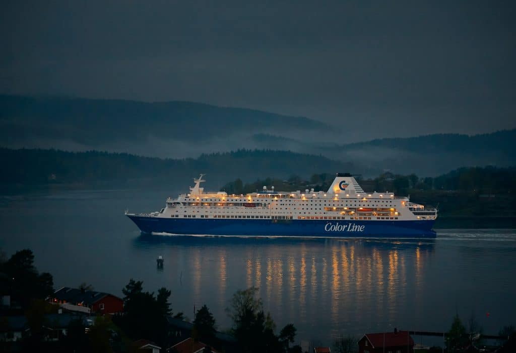 Cruiseship on the ocean during night time