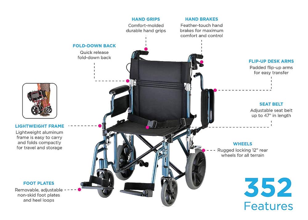 nova 352 lightweight transport chair feature